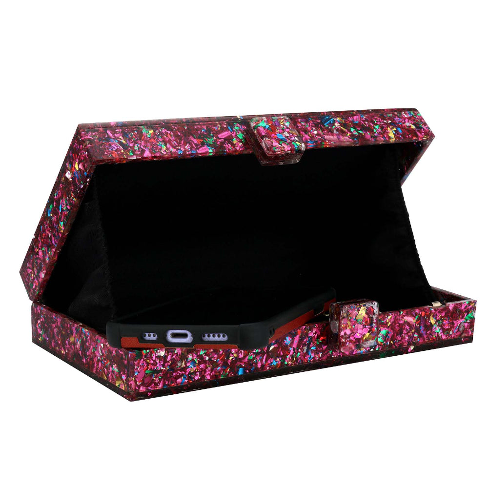 Women Acrylic Handbags Rectangle Multicolor Geometric Trend Designed Bags Chain Crossbody Bag Evening Banquet Party Clutch Bag