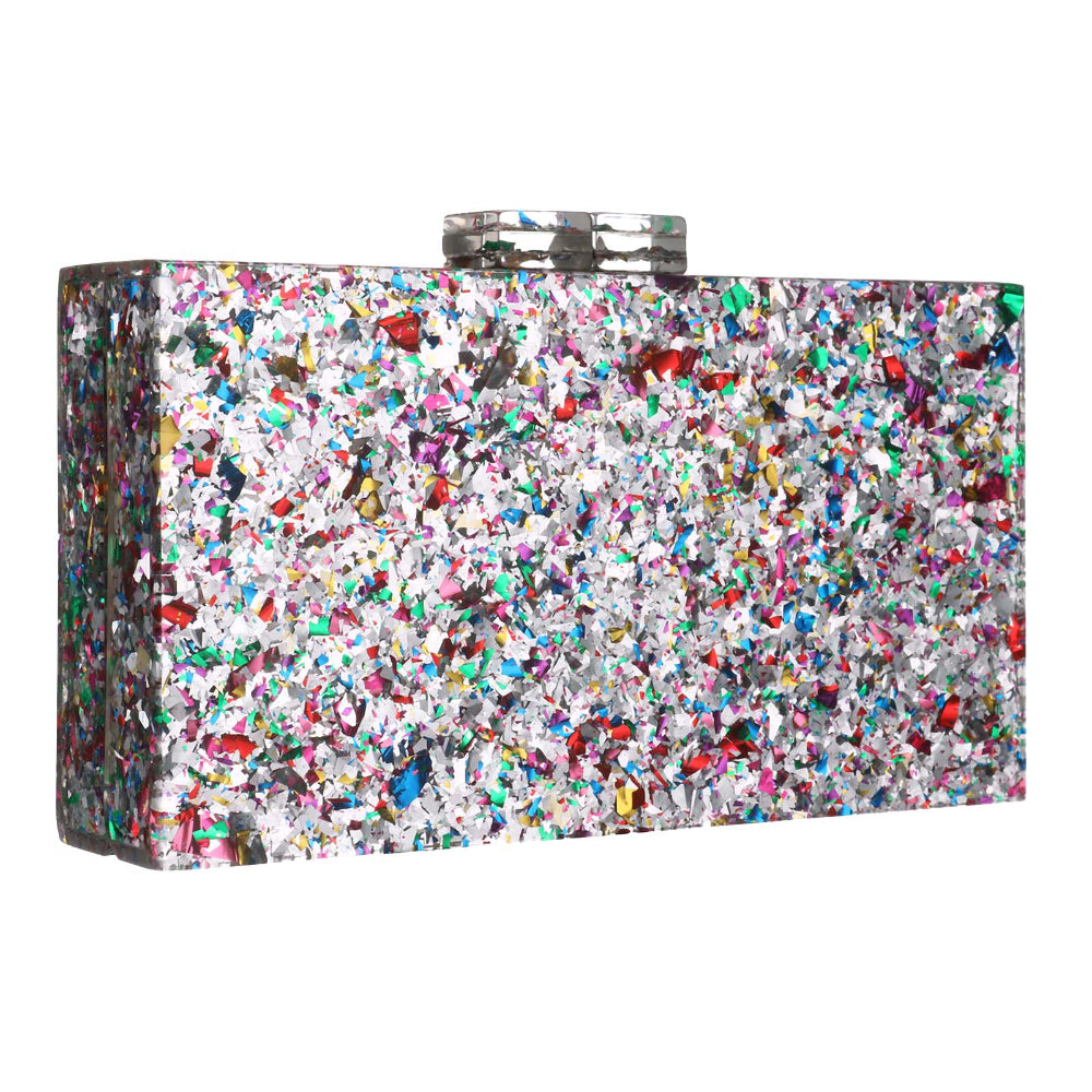 Women Acrylic Handbags Rectangle Multicolor Geometric Trend Designed Bags Chain Crossbody Bag Evening Banquet Party Clutch Bag