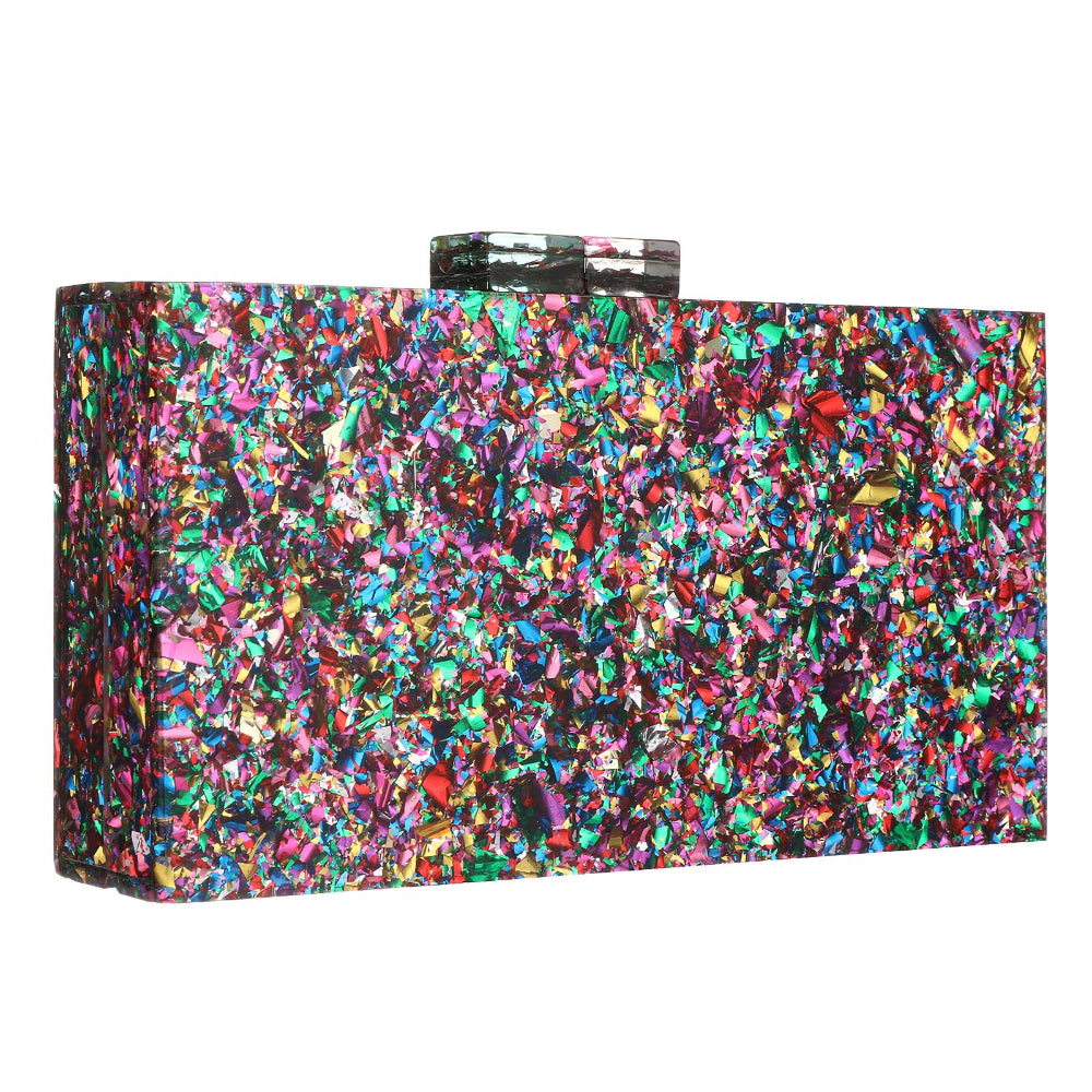 Women Acrylic Handbags Rectangle Multicolor Geometric Trend Designed Bags Chain Crossbody Bag Evening Banquet Party Clutch Bag