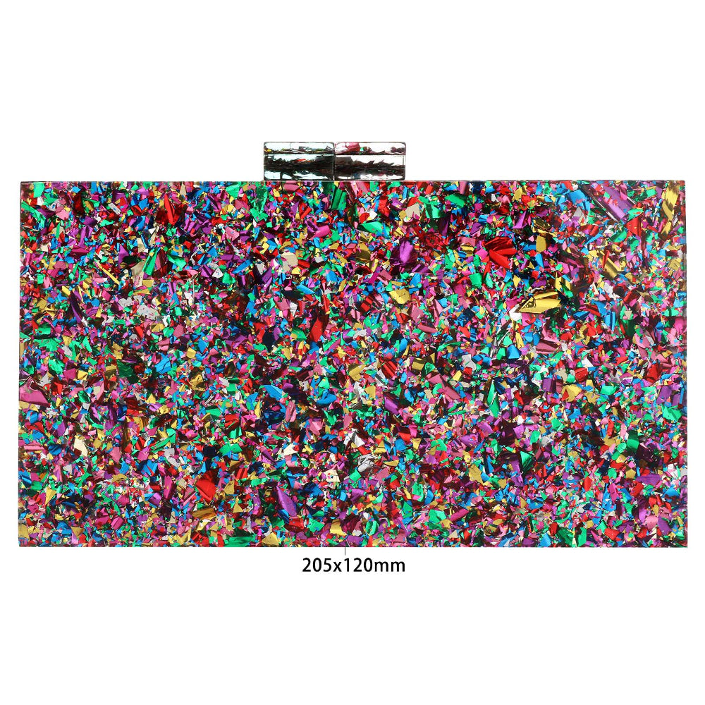 Women Acrylic Handbags Rectangle Multicolor Geometric Trend Designed Bags Chain Crossbody Bag Evening Banquet Party Clutch Bag