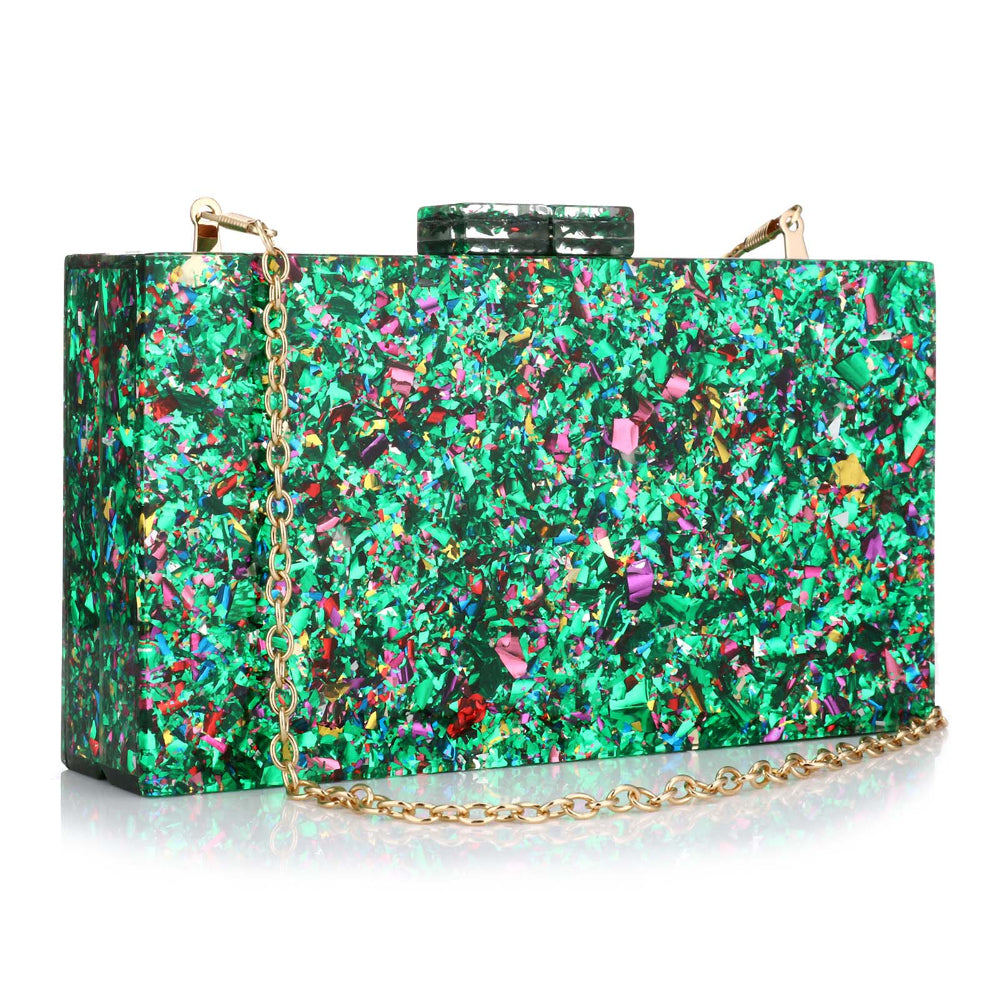 Women Acrylic Handbags Rectangle Multicolor Geometric Trend Designed Bags Chain Crossbody Bag Evening Banquet Party Clutch Bag