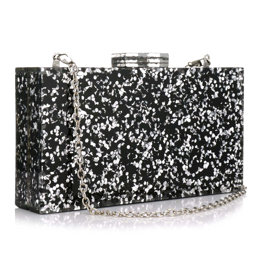 Women Acrylic Handbags Rectangle Multicolor Geometric Trend Designed Bags Chain Crossbody Bag Evening Banquet Party Clutch Bag