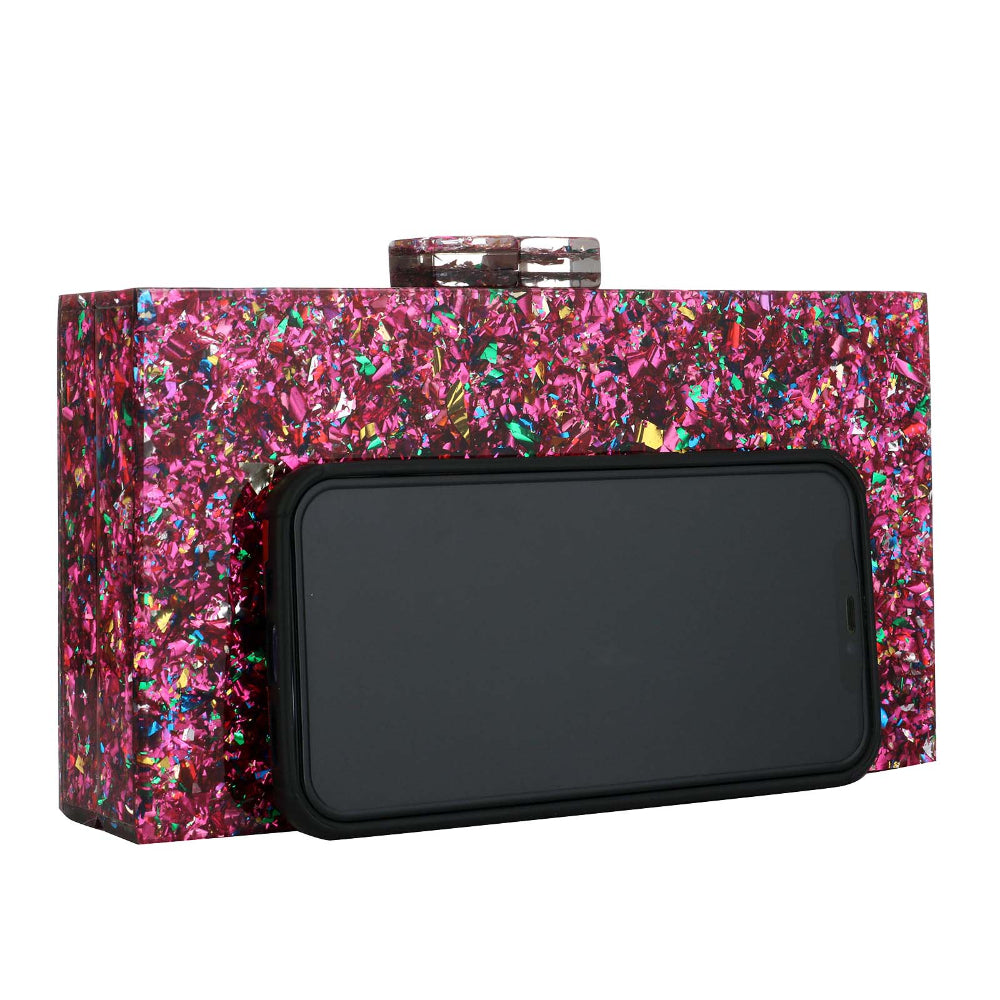 Women Acrylic Handbags Rectangle Multicolor Geometric Trend Designed Bags Chain Crossbody Bag Evening Banquet Party Clutch Bag