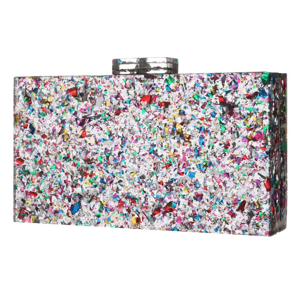 Women Acrylic Handbags Rectangle Multicolor Geometric Trend Designed Bags Chain Crossbody Bag Evening Banquet Party Clutch Bag