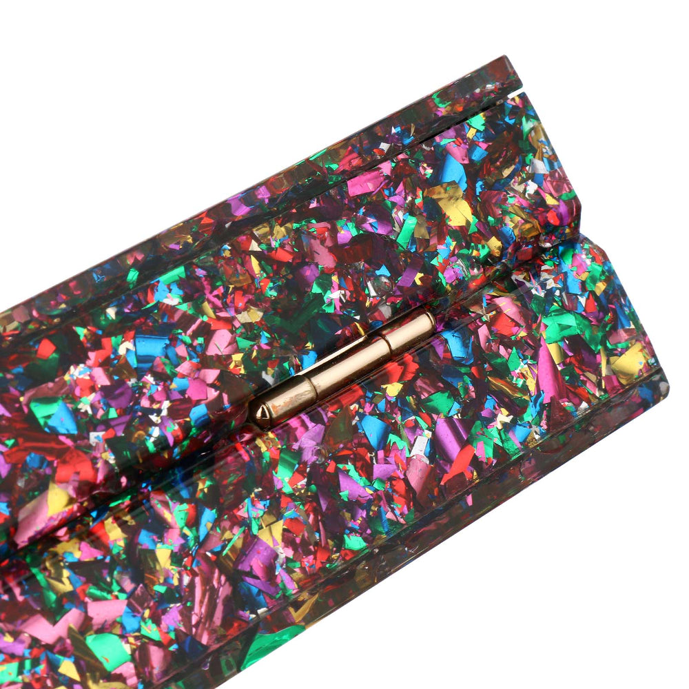 Women Acrylic Handbags Rectangle Multicolor Geometric Trend Designed Bags Chain Crossbody Bag Evening Banquet Party Clutch Bag