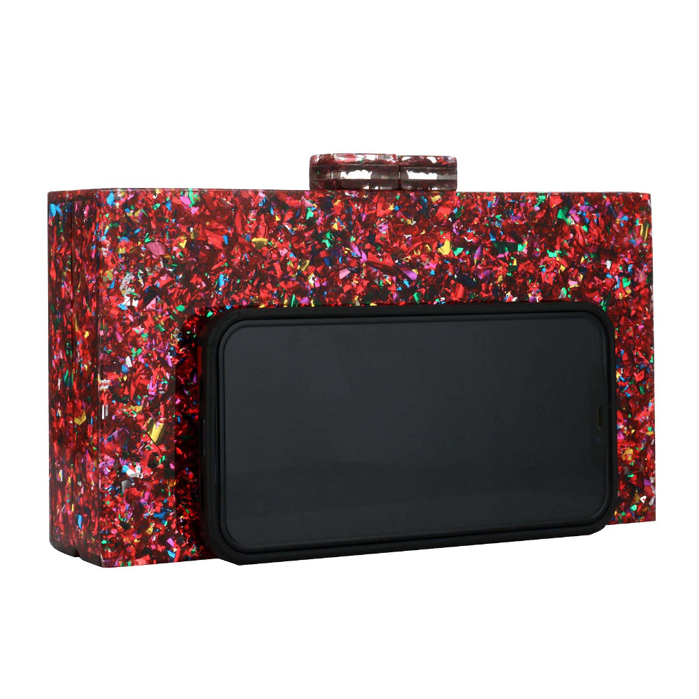 Women Acrylic Handbags Rectangle Multicolor Geometric Trend Designed Bags Chain Crossbody Bag Evening Banquet Party Clutch Bag