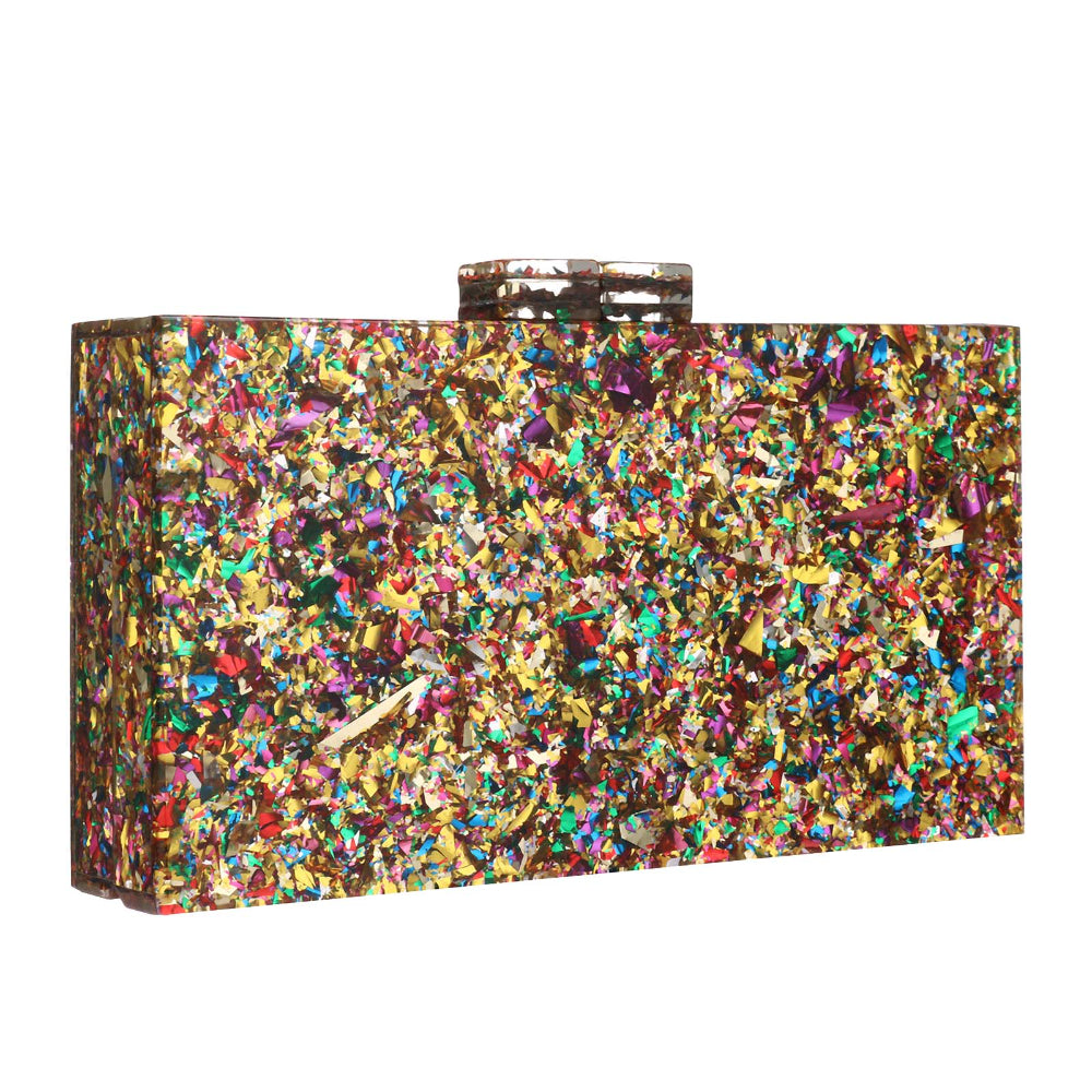 Women Acrylic Handbags Rectangle Multicolor Geometric Trend Designed Bags Chain Crossbody Bag Evening Banquet Party Clutch Bag