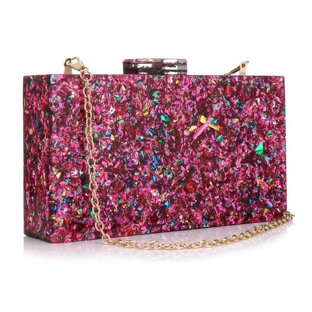 Women Acrylic Handbags Rectangle Multicolor Geometric Trend Designed Bags Chain Crossbody Bag Evening Banquet Party Clutch Bag