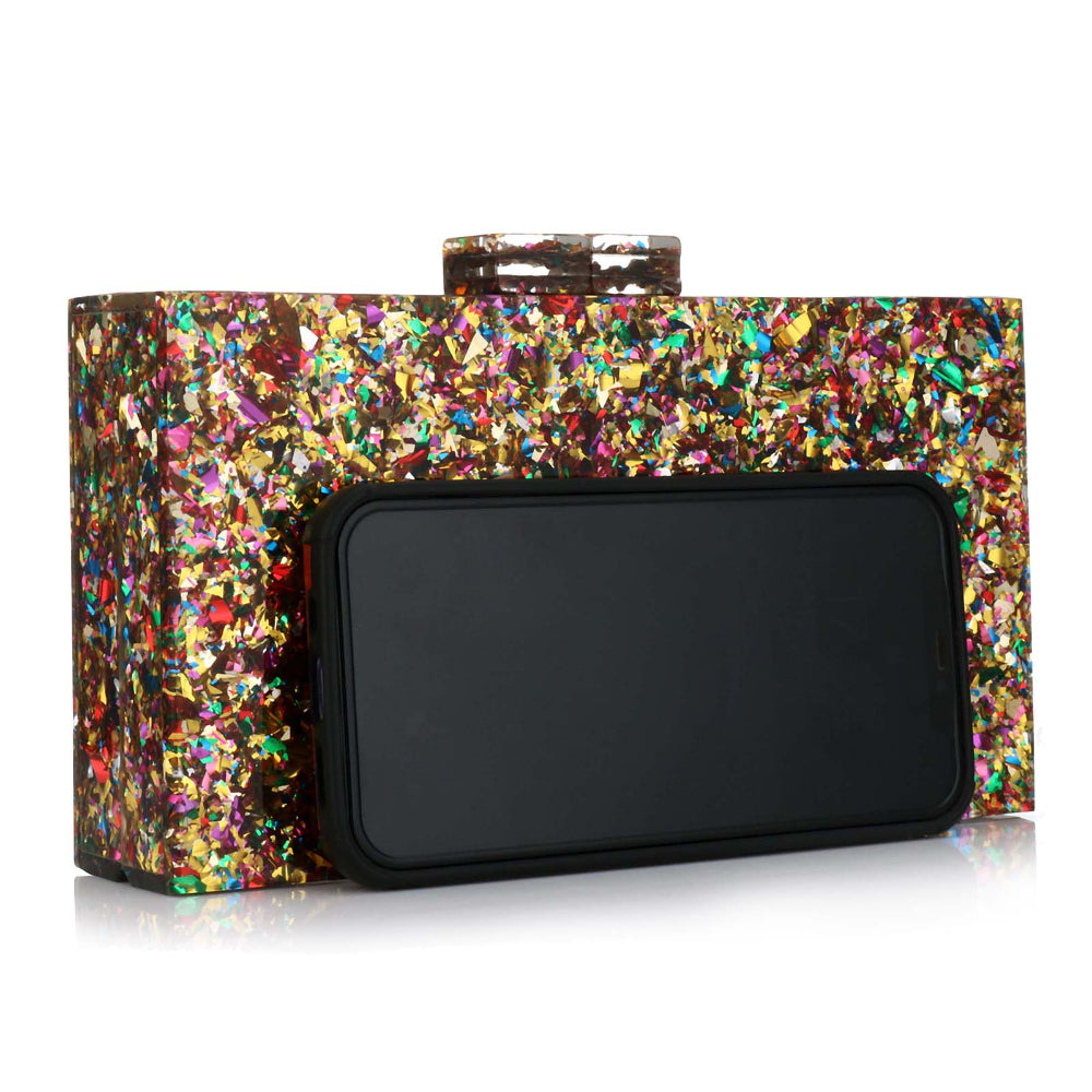 Women Acrylic Handbags Rectangle Multicolor Geometric Trend Designed Bags Chain Crossbody Bag Evening Banquet Party Clutch Bag