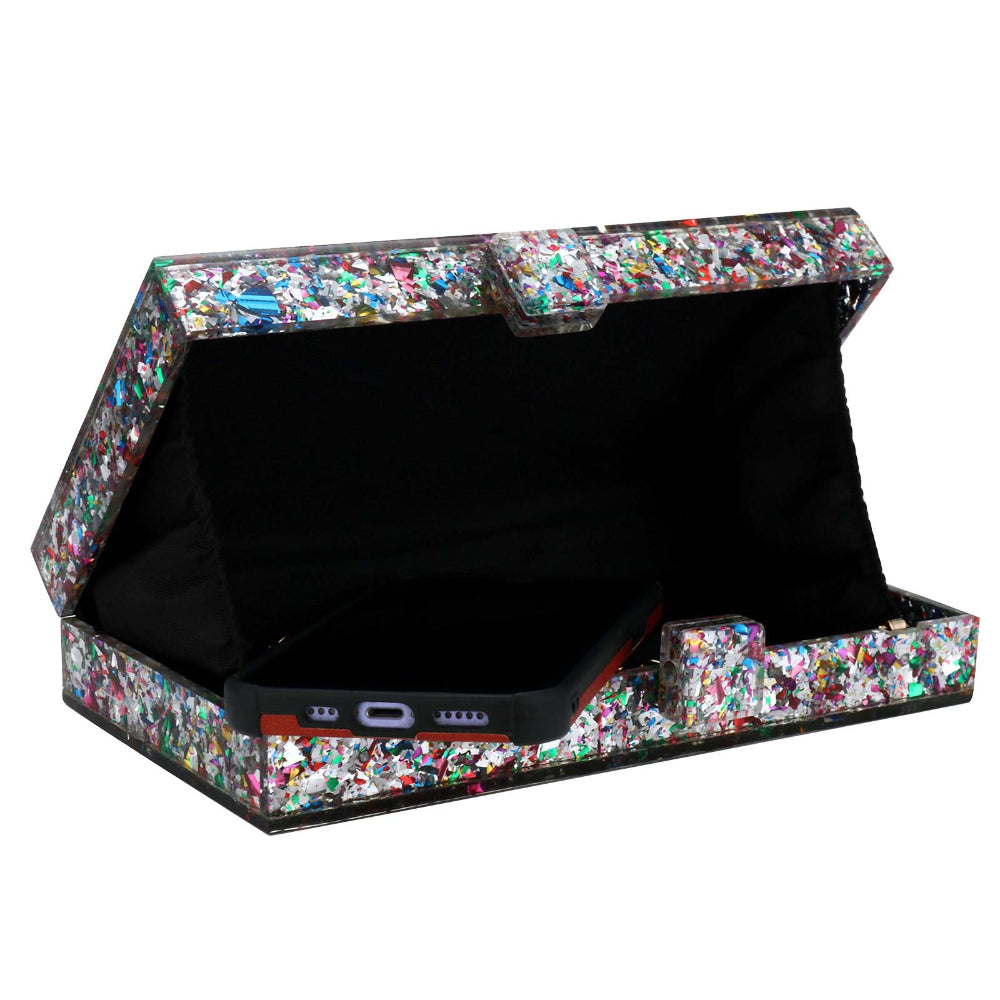 Women Acrylic Handbags Rectangle Multicolor Geometric Trend Designed Bags Chain Crossbody Bag Evening Banquet Party Clutch Bag