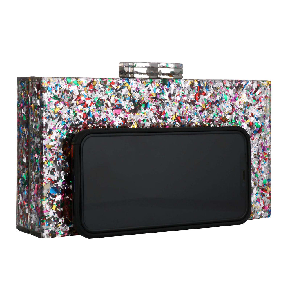 Women Acrylic Handbags Rectangle Multicolor Geometric Trend Designed Bags Chain Crossbody Bag Evening Banquet Party Clutch Bag