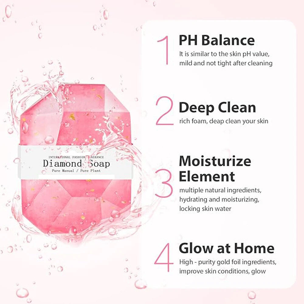FlowWeek Hyaluronic Acid Diamond Essential Oil Soap Handmade Soap Gem Gold Foil Soap Face Hand Body Cleaning Soap Wedding Gifts