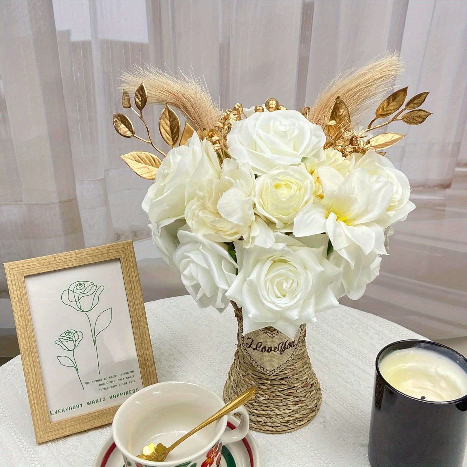 Artificial Flowers for DIY Wedding Centerpieces Decorations, Fake Rose Dahlia Sunflower Flowers for Decoration DIY