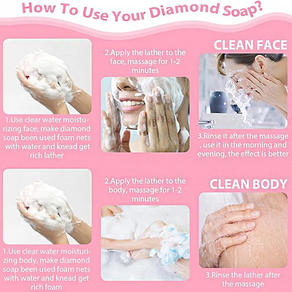 FlowWeek Hyaluronic Acid Diamond Essential Oil Soap Handmade Soap Gem Gold Foil Soap Face Hand Body Cleaning Soap Wedding Gifts