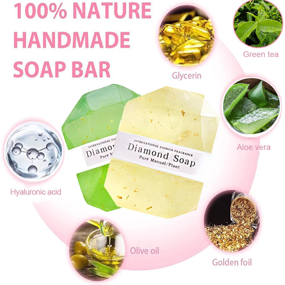 FlowWeek Hyaluronic Acid Diamond Essential Oil Soap Handmade Soap Gem Gold Foil Soap Face Hand Body Cleaning Soap Wedding Gifts