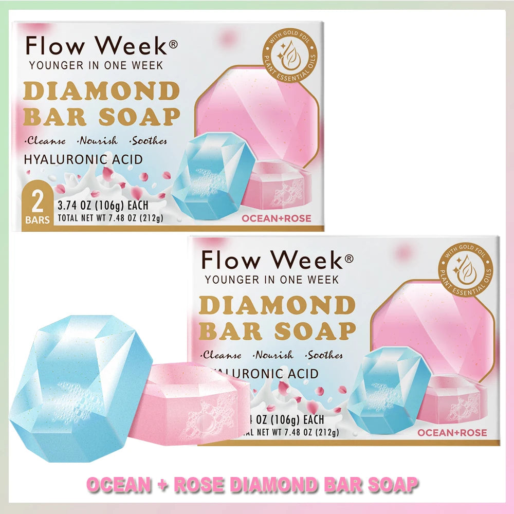 FlowWeek Hyaluronic Acid Diamond Essential Oil Soap Handmade Soap Gem Gold Foil Soap Face Hand Body Cleaning Soap Wedding Gifts