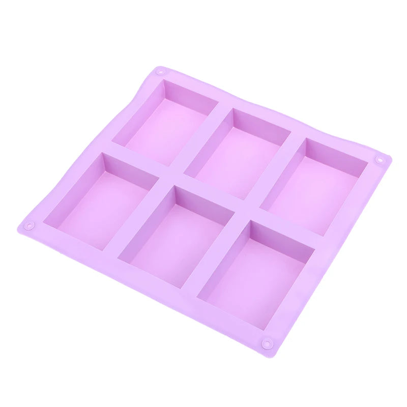 6 Cavity Square Silicone Mold for Making Soaps 3D Plain Soap Mold Rectangle DIY Handmade Soap Form Tray Mould