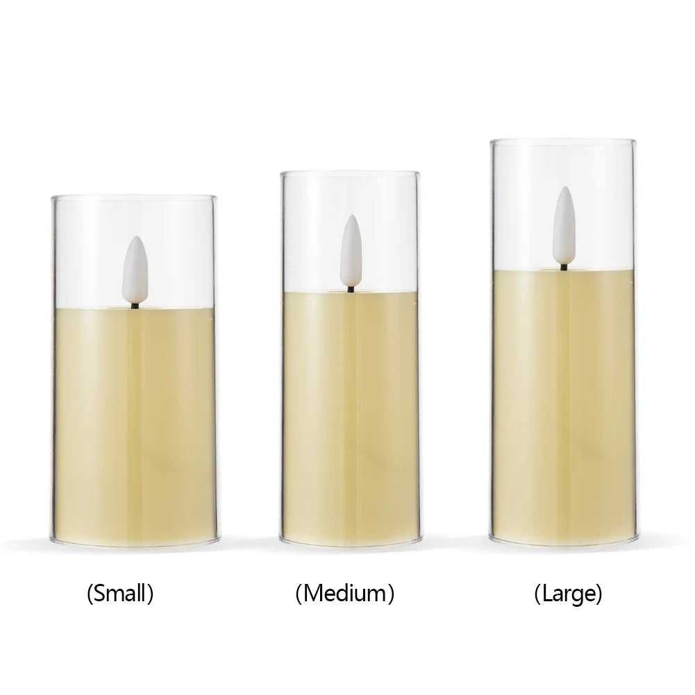 Artificial LED Flameless Candles with Batteries Acrylic Glass Flickering Pillar Tealight Candle for Festival Wedding Home Party
