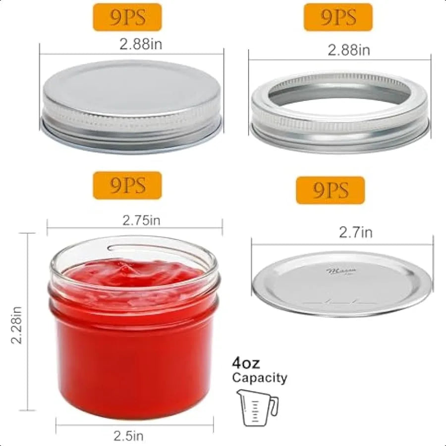 Brajttt Small Mason Jars 4oz Glass Mason Jar with Regular Lids 9 Pack Mini Jam Jars for Jelly Jam Honey Dessert Spice Wedding F