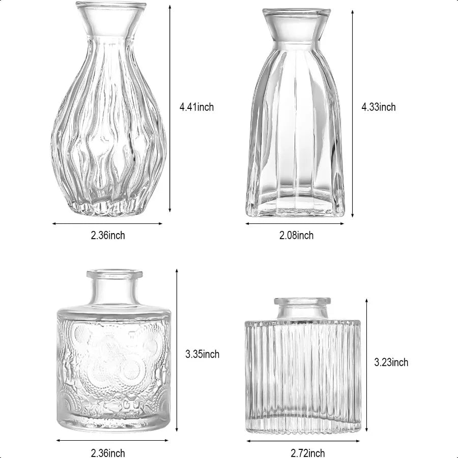 Glass Bud Vases Set of 4 4 Sizes of Small Flower Vase for Party or Home Table Decorations