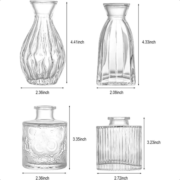 Glass Bud Vases Set of 4 4 Sizes of Small Flower Vase for Party or Home Table Decorations