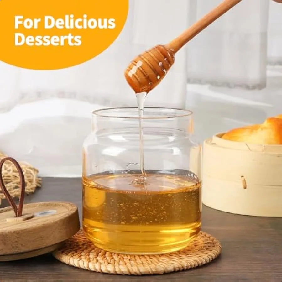 Honey Jars with Dipper 17 oz Airtight Glass Honey Dispenser with Acacia Lid Cover for Storing Honey and Syrup Home Kitchen Gift