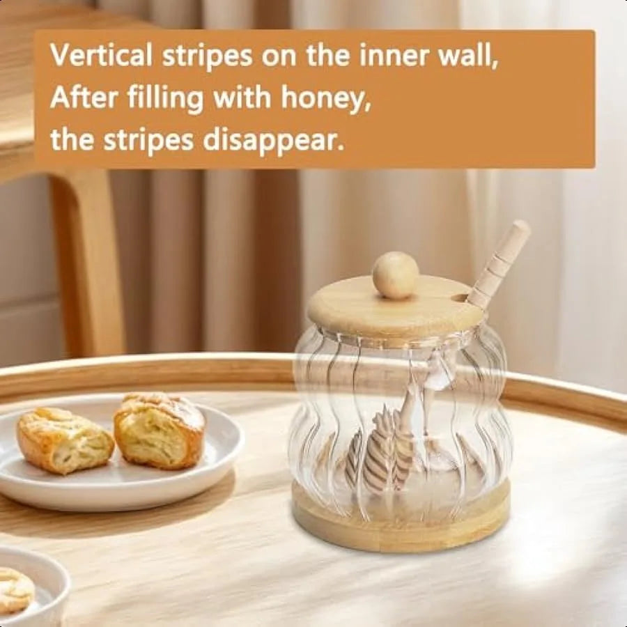 Honey Pot with Dipper and Lid 11oz Glass Honey Jar with Wooden Base Tray and Wooden Lid Wide Mouth Honey Containers Pumpkin Sha