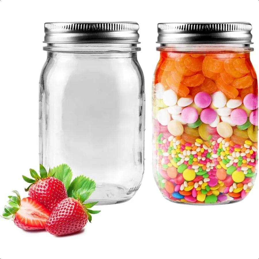 2 Pack Regular Mouth Mason Jars 16oz Glass Canning Jars with Airtight Lids for Jam Honey Jelly Wedding Favors Preserving Sauces