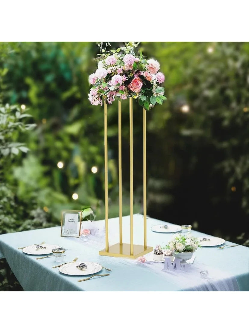 10pcs 31.5inch Rectangular Gold Metal Wedding Flower Stand Vase Column Stand Flower Display Rack for Party Decorations
