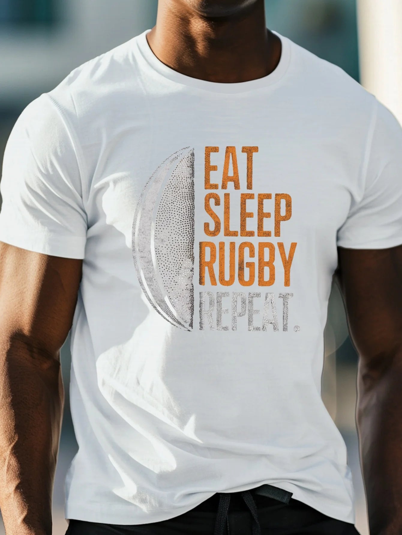 Eat Sleep Rugby Repeat" Men's Casual Tee - Comfy, Lightweight Crew Neck T-Shirt for Summer, Breathable Polyester