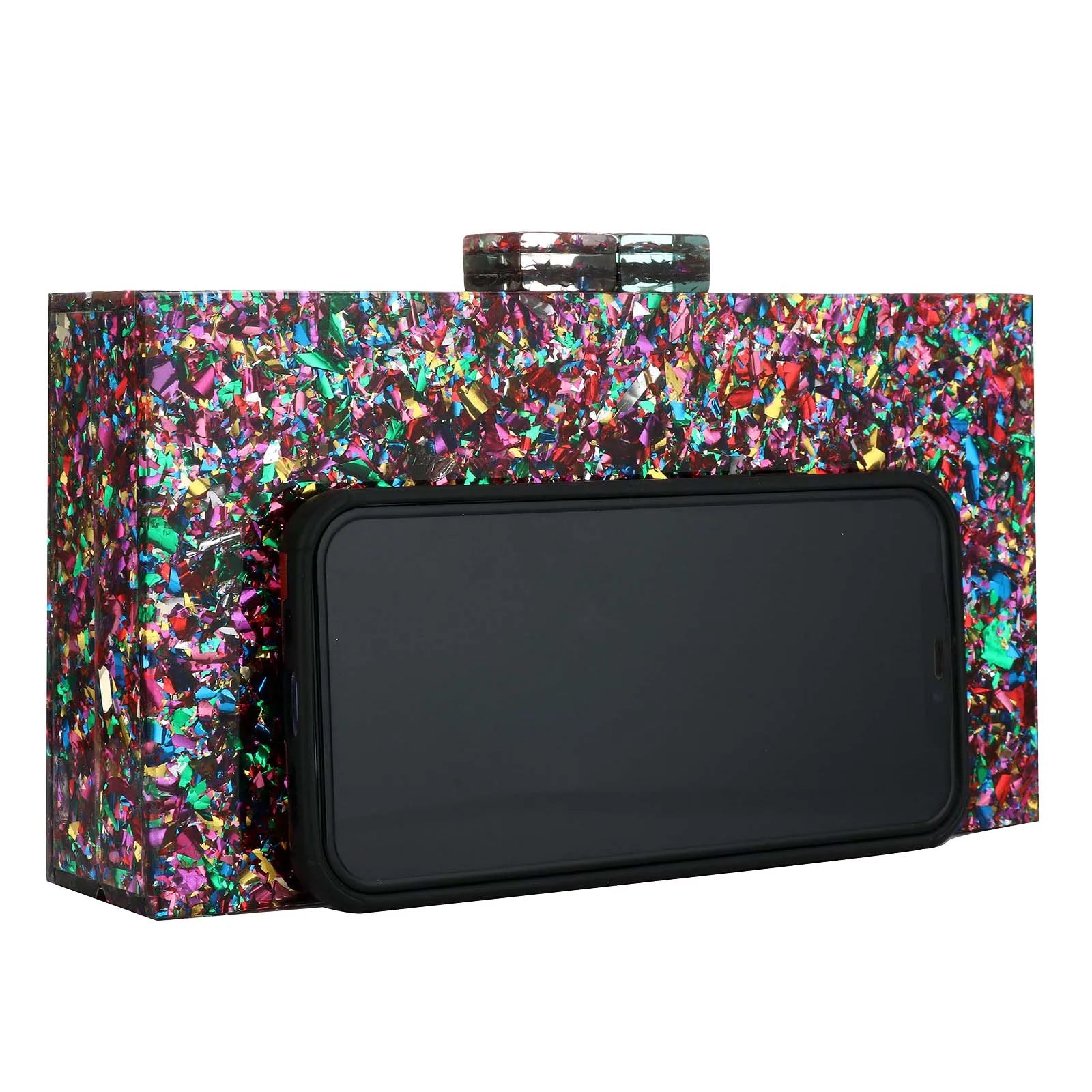 Women Acrylic Handbags Rectangle Multicolor Geometric Trend Designed Bags Chain Crossbody Bag Evening Banquet Party Clutch Bag