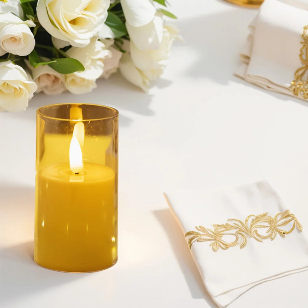 Artificial LED Flameless Candles with Batteries Acrylic Glass Flickering Pillar Tealight Candle for Festival Wedding Home Party