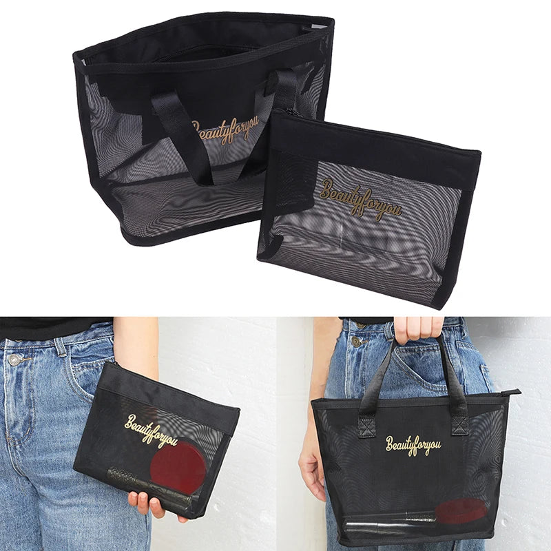 Black Travel Cosmetic Bag Women Zipper Makeup Case Organizer Storage Pouch Toiletry Beauty Bags