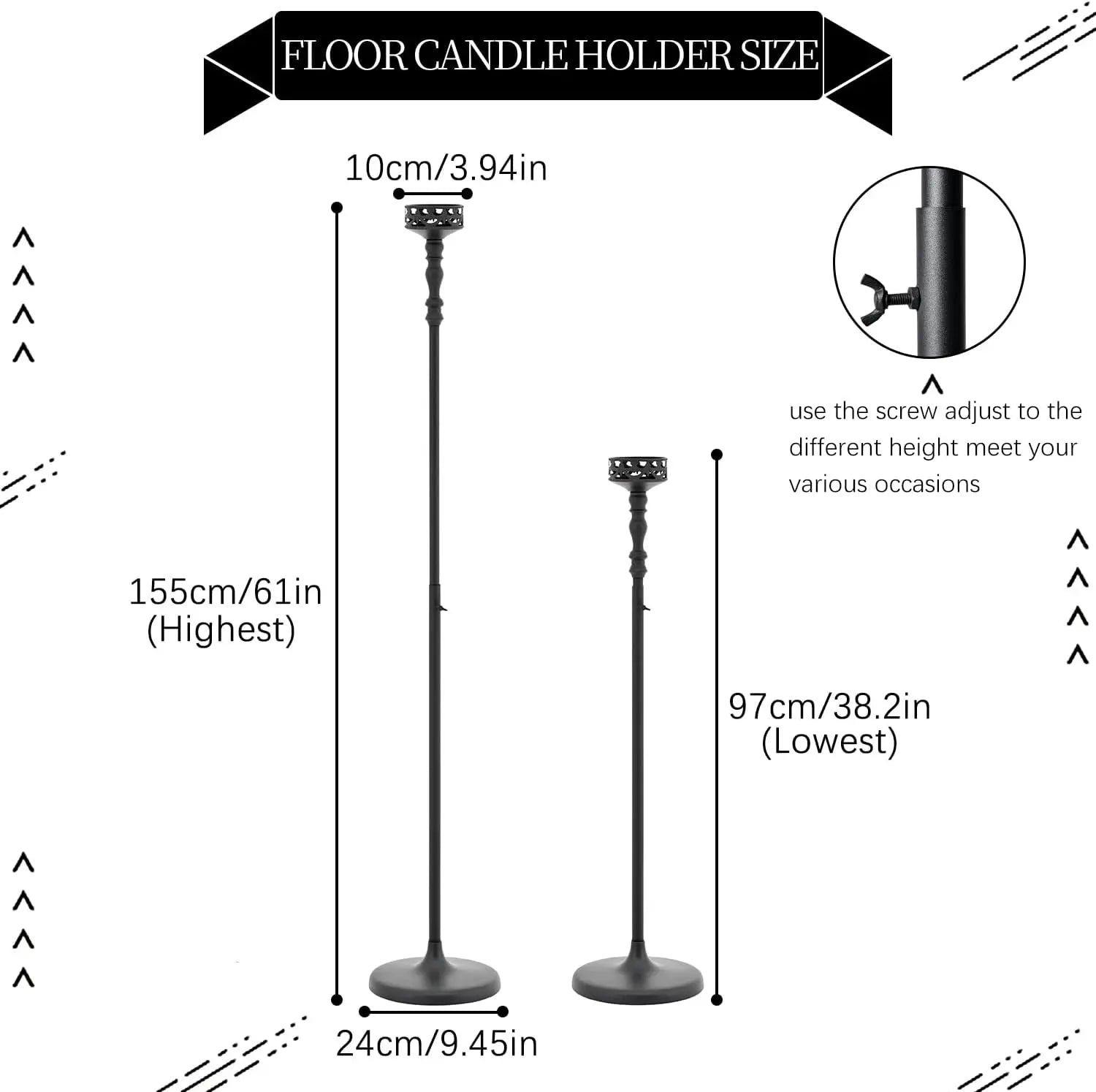 Floor Candle Holder Centerpieces for Table 3Pcs Candle holders Metal Candlestick Set for Wedding Home Ceremony Halloween (Black)