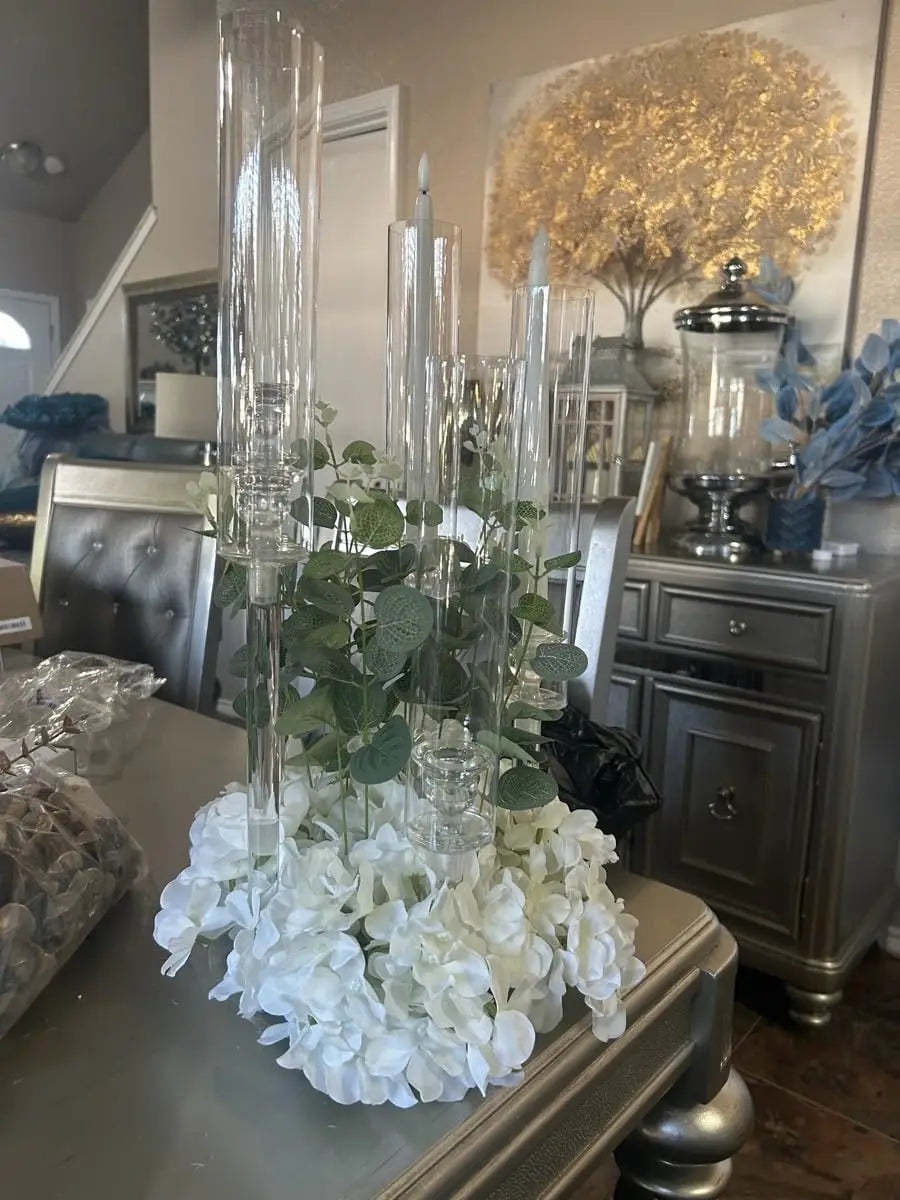 20PCS Acrylic Candlestick Holder for Table Centerpiece 5 Arm Clear Candelabra Wedding Centerpiece for Party fit 0.8 led candle