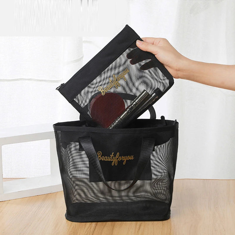 Black Travel Cosmetic Bag Women Zipper Makeup Case Organizer Storage Pouch Toiletry Beauty Bags