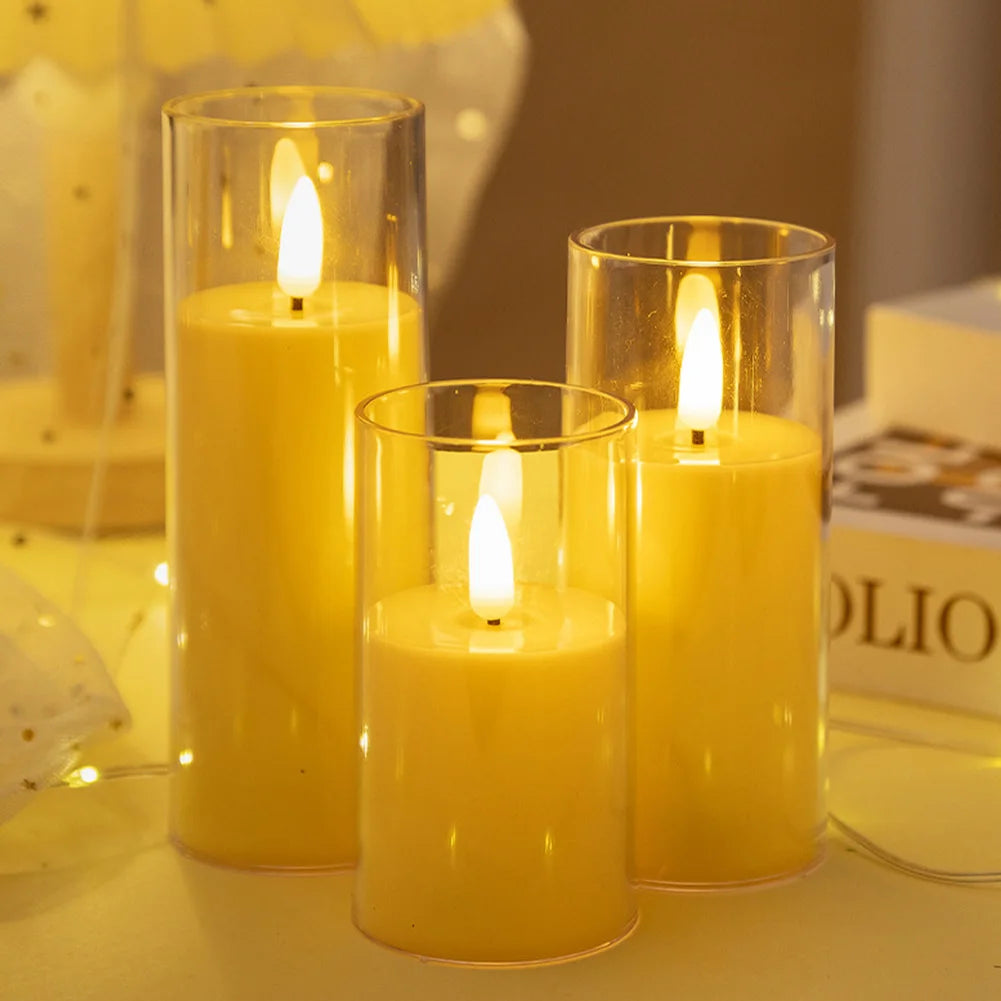 Artificial LED Flameless Candles with Batteries Acrylic Glass Flickering Pillar Tealight Candle for Festival Wedding Home Party