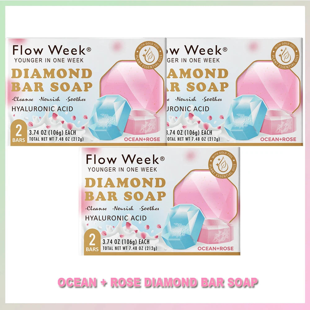FlowWeek Hyaluronic Acid Diamond Essential Oil Soap Handmade Soap Gem Gold Foil Soap Face Hand Body Cleaning Soap Wedding Gifts