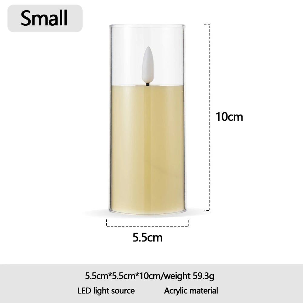 Artificial LED Flameless Candles with Batteries Acrylic Glass Flickering Pillar Tealight Candle for Festival Wedding Home Party