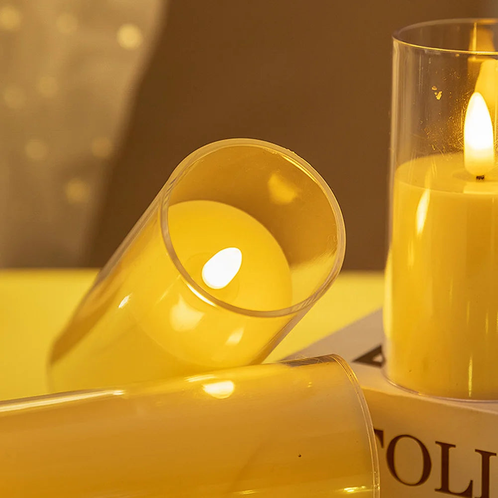 Artificial LED Flameless Candles with Batteries Acrylic Glass Flickering Pillar Tealight Candle for Festival Wedding Home Party