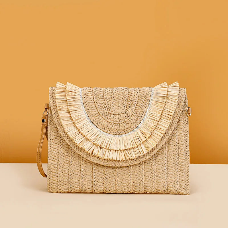 Raffia Straw Weaven Bags Fashion Ladies Wrist Clutches Summer Women Shoulder Crossbody Bags Handmade Handbags Purse Beach Bag