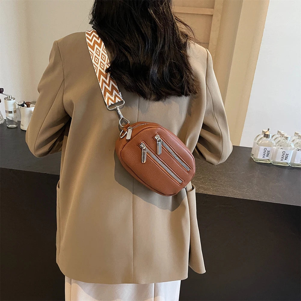 Crossbody Bag for Women Men with Adjustable Strap Fanny Pack PU Leather Double Zip Trendy Chest Bag for Travel Shopping