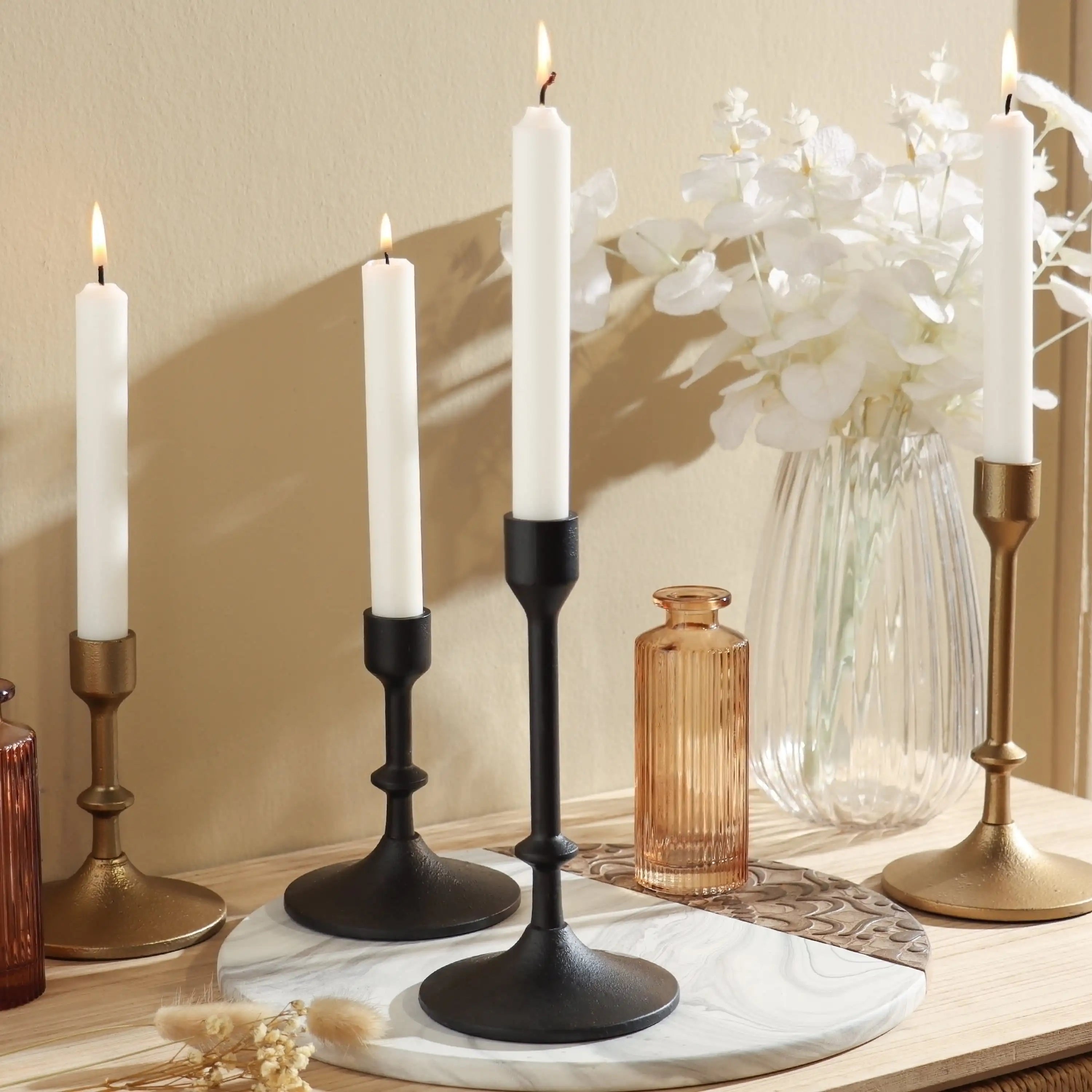Black Cast Iron Metal Taper Candle Holder, 7.8", Large