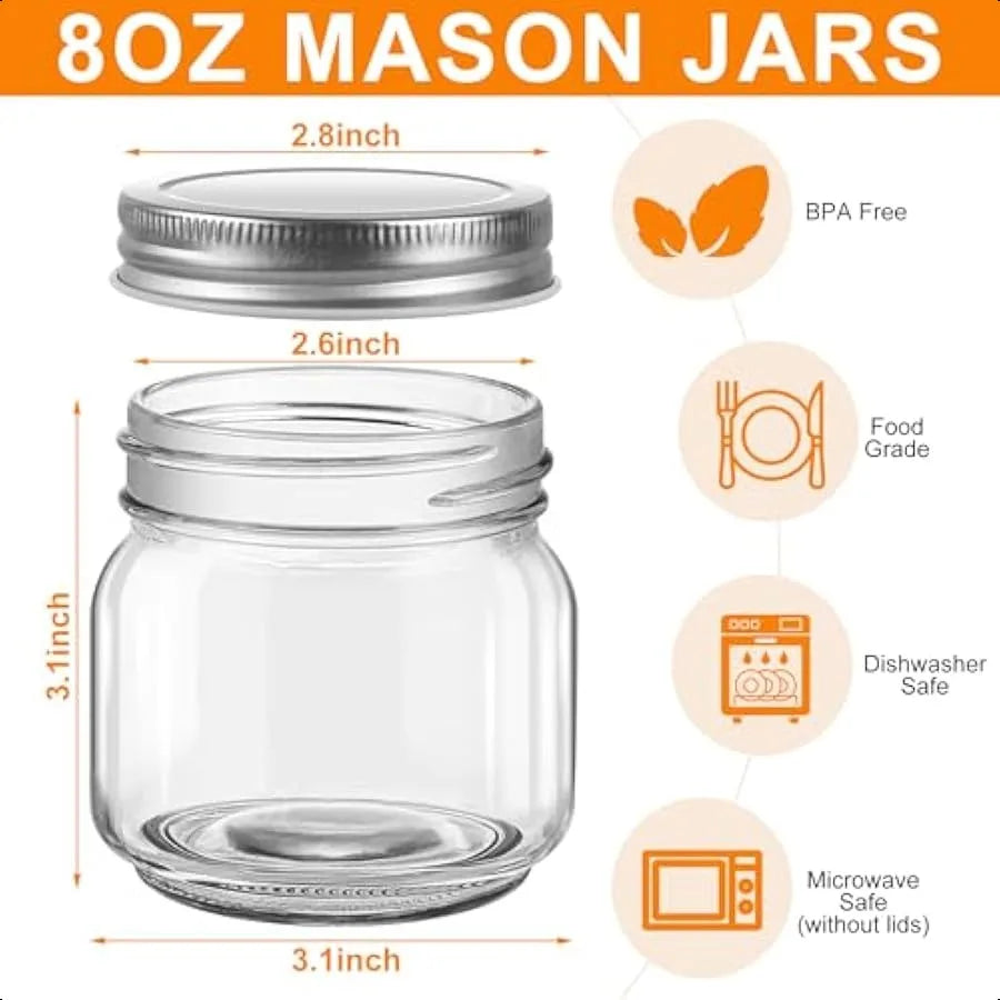 6 Pack Small Mason Jars with Labels 8 oz Glass Jars with Airtight Lids Half Pint Canning Jars for Jelly Jam Honey Pickles Spice