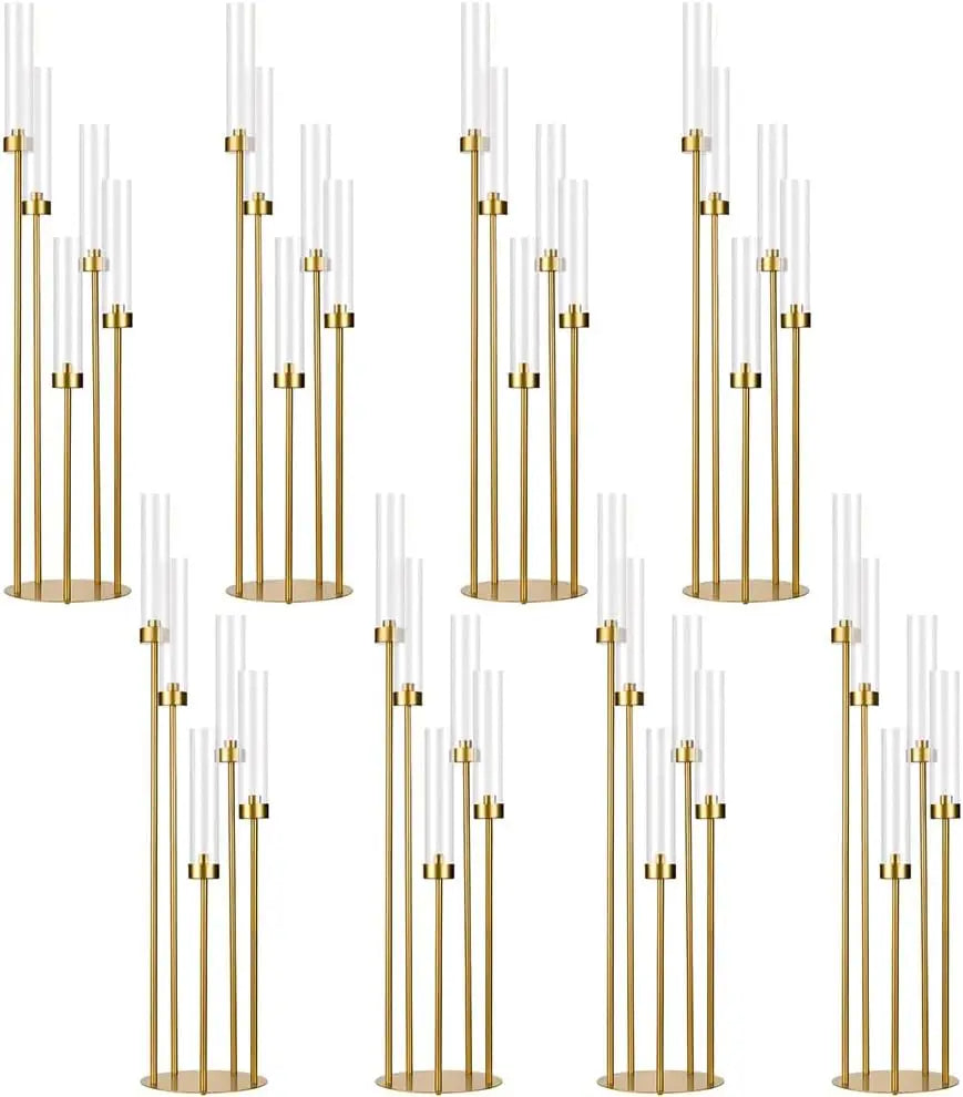 39.4'' Tall Gold Floor Candelabra 8PCS 5 Arm Candle Holder Candle Holder with Acrylic Lampshade for Wedding  Birthday Party