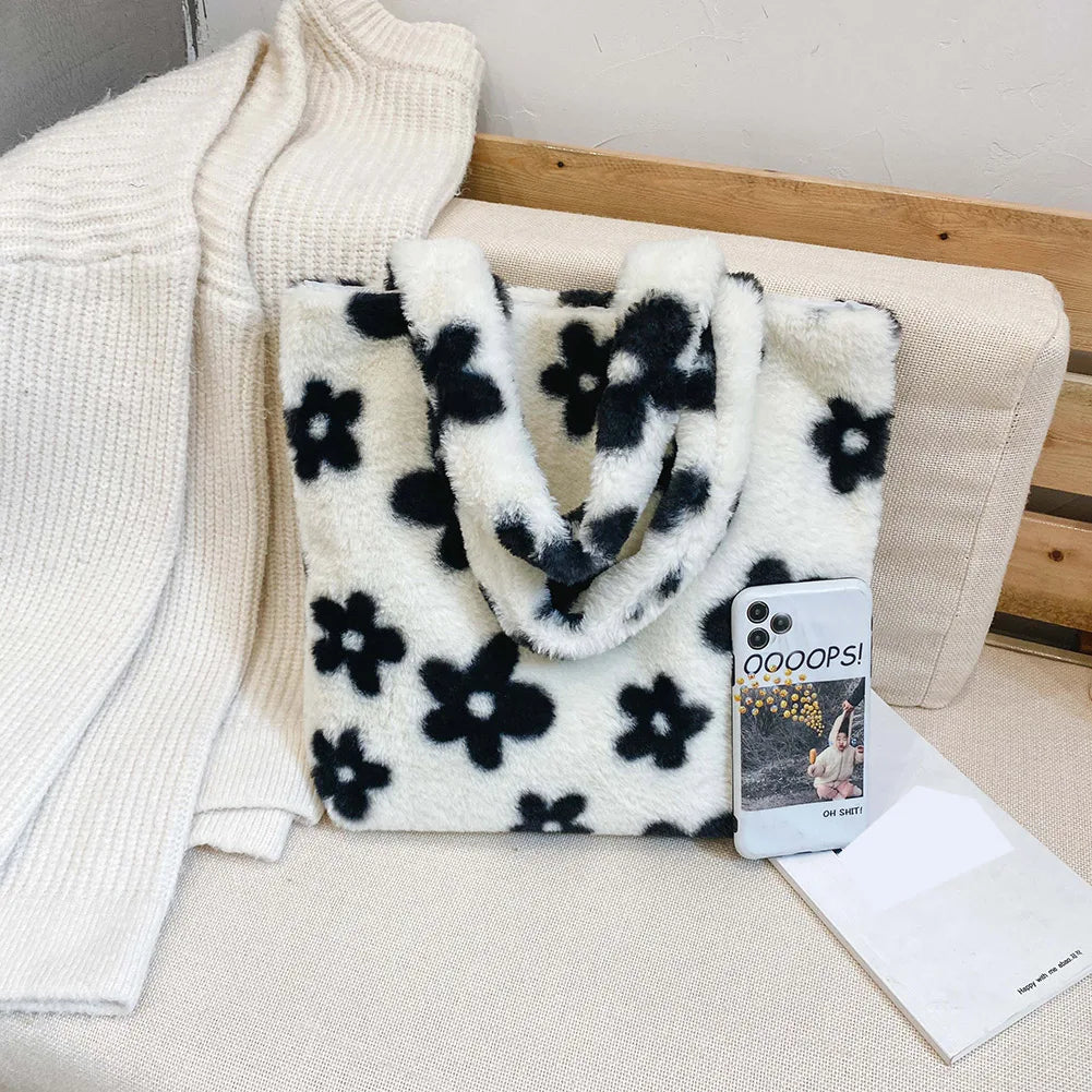 Cute Plush Top-handle Bag Tote Lady Shoulder Street Satchel Big Capacity Handbag Fashion Exquisite Shopping Bag