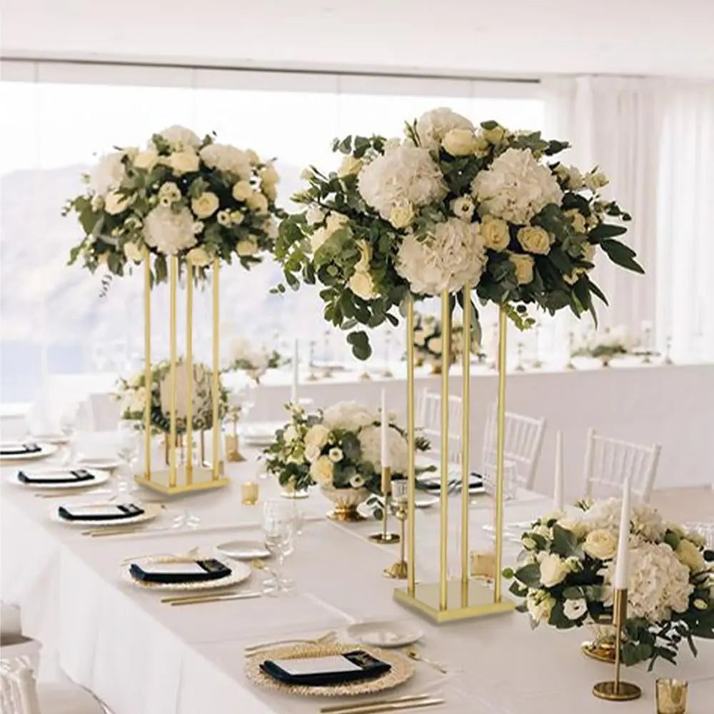 10pcs 31.5inch Rectangular Gold Metal Wedding Flower Stand Vase Column Stand Flower Display Rack for Party Decorations