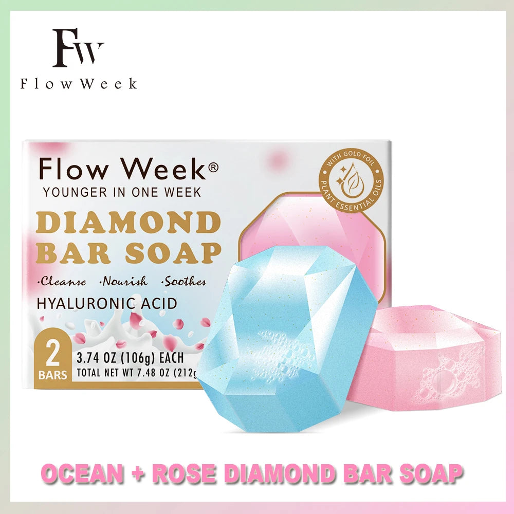 FlowWeek Hyaluronic Acid Diamond Essential Oil Soap Handmade Soap Gem Gold Foil Soap Face Hand Body Cleaning Soap Wedding Gifts