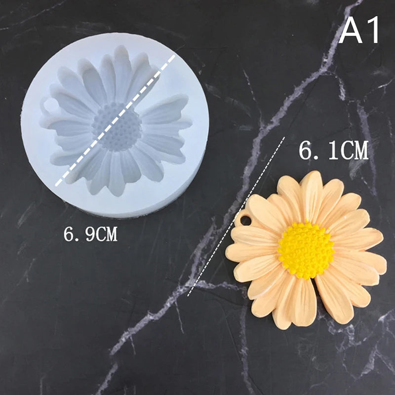 Daisy Chamomile Flower Silicone Mold With Hole Car Aromatherapy Epoxy Handmade Soap Candle Mold DIY Decoration Candy Icing Mold
