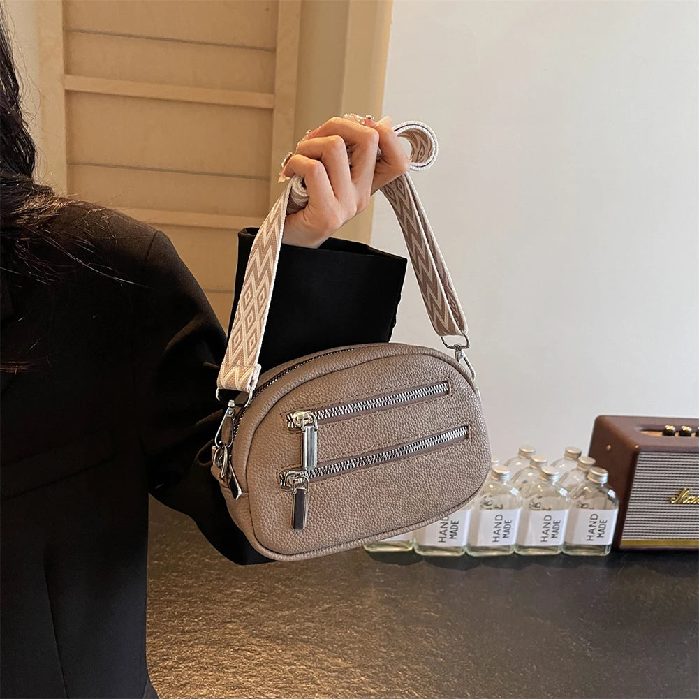 Crossbody Bag for Women Men with Adjustable Strap Fanny Pack PU Leather Double Zip Trendy Chest Bag for Travel Shopping